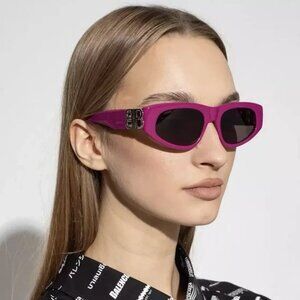 Balenciaga Sunglasses Fuschia Gray BB Temples Oval Cat Eye BB0095S 53-19-135 XL